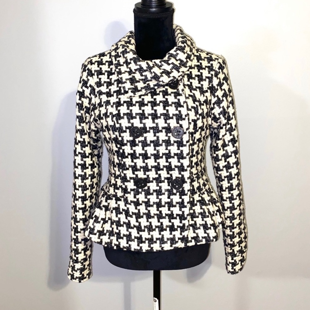 Oleg Cassini Cropped Houndstooth Blazer Size M